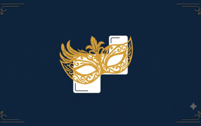 A WordPress plugin icon wearing a gold masquerade mask, representing a plugin disguising a hidden backdoor as something harmless